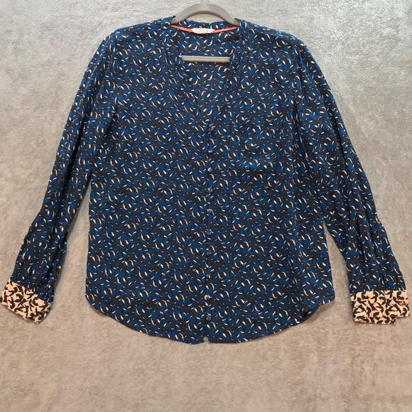 White Stuff Teal Brown Fox Pattern Women's Top‎ Blouse Size UK 8 Boho - Picture 1 of 7